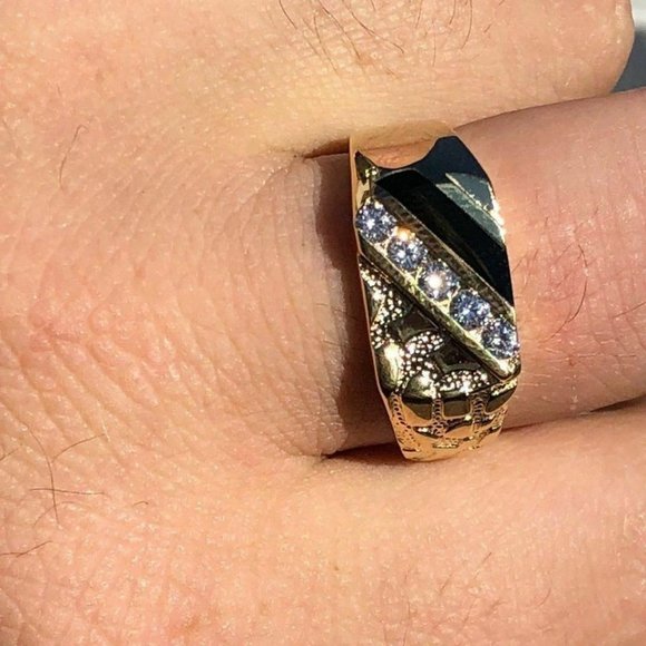 Men's 14k Gold Over Solid 925 Silver Nugget Ring - Picture 12 of 13